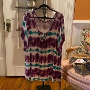 Purple and Teal Tie-Dye Women's Top